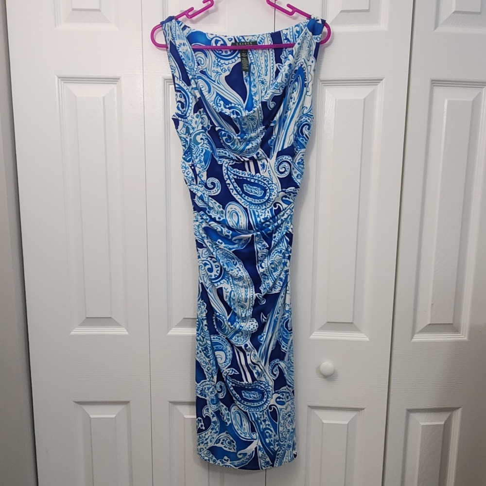 Lauren Ralph Lauren Paisley Cowl Neck Jersey Midi Cocktail Dress